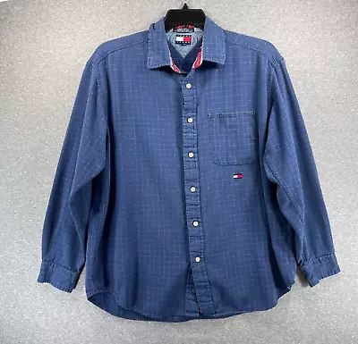 Tommy Jeans Mens Shirt Large Flannel Blue Plaid Long Sleeve Button Up Casual  • $16.06