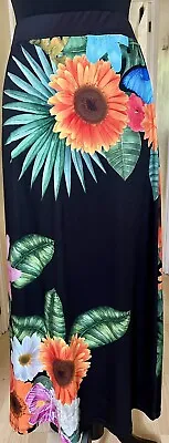£8.50 • Buy Yours Curve Black Striking Tropical Print Stretch Maxi Skirt Size 26