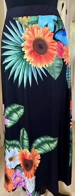 £8.50 • Buy Yours Curve Black Striking Tropical Print Stretch Maxi Skirt Size 26