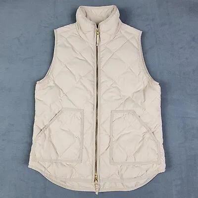 J. Crew Vest Womens Small Cream Sleeveless Collared Zip Up Pockets Quilted • $19.98