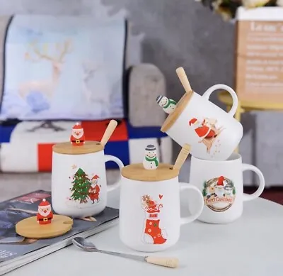 Beautiful Christmas Mug With Lid & Spoongift Box Tea Coffee. Wooden Lid. • £6