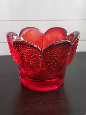 Viking Glass Ruby Red Tulip/petal Votive/candle Holder Pebble Texture Heavy • $17.99