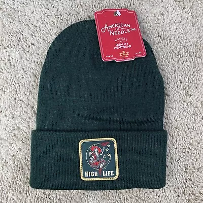 Miller High Life American Needle Terrain Beanie Green Patch Logo Cuff Knit Cap • $12.72