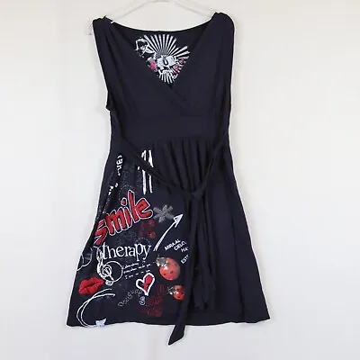 Desigual Dress Women Medium Black Emroidered Boho Hippie Sleeveless Designer • $34.97