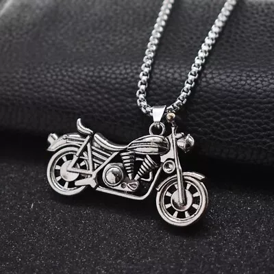 Mens Motorcycle Pendant Necklace Punk Biker Jewelry Stainless Steel Chain 24  • $7.99