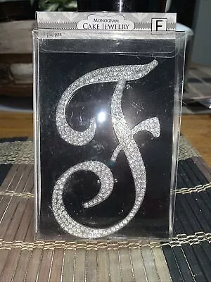 Monogram Cake Jewelry Rhinestone Silver ~ F ~ Cake Topper 3 “ X 5” New • $8