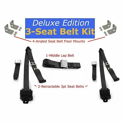 68-72 Chevrolet C10 Truck Complete Seat Belt Kit 3pt Black Retractable • $263.82