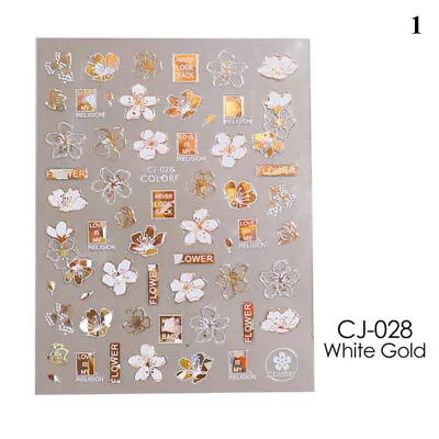 Nail Stickers Gold White Gradient 3D Nail Decal Nail Slider Holographic Manicure • $0.72