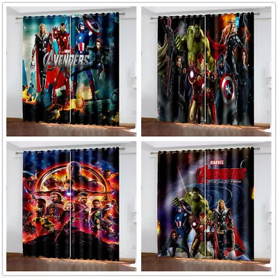 Kids Boys Marvel Superhero Curtains 3D Blackout Curtains Thermal Ring Top Eyelet • £37.20