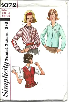 Vintage Woman's 1960s Shirt & Waistcoat Sewing Pattern Bust 32  Checked • £4.50