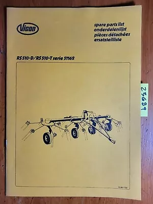 Vicon RS510D RS510T Series 51162 Tedder Parts Manual 70.001.722 • $15