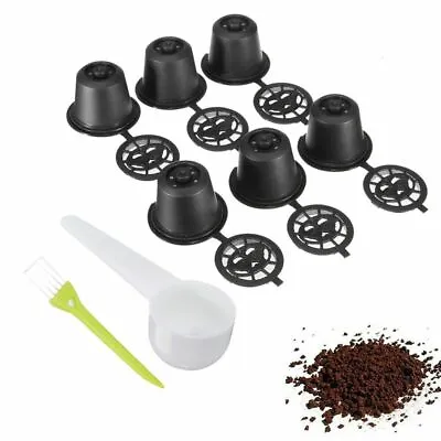 £7.62 • Buy 6PCS Reusable Coffee Capsules Refillable Cups With Spoon Brush Set For Nespresso