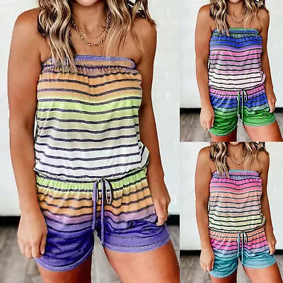 Womens Sleeveless Beach Short Jumpsuit Strapless Summer Romper • $27.99