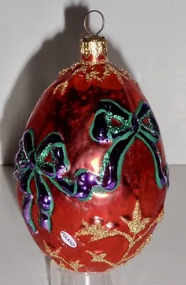 Vintage Mostowski Komozja Poland Red Blue Lavender Blown Glass Glitter Egg  • $38.90