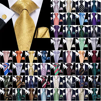 Men's Tie Silk Classic Wedding Necktie And Pocket Square Cufflinks Set Paisley • £4.79