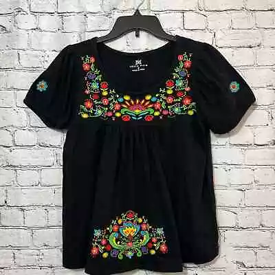 Mexican Fiesta Dia De Los Muertos Embroidered Floral Blouse South Main Top Small • $14