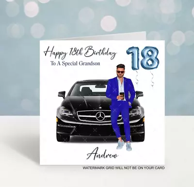 Personalised Male Birthday Card Car 17th 18th 21st 30th Son Grandson Boys Men's • £2.99