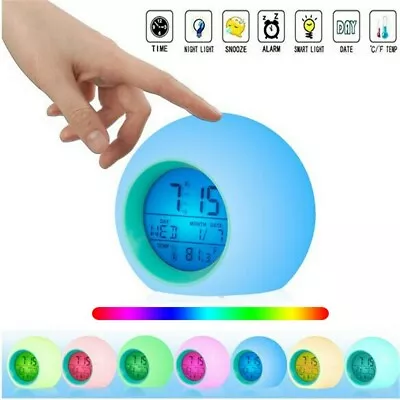 $14.99 • Buy Kids Wake Up Alarm Clock 7 Color Changing Digital LED Night Light Bedside Clock