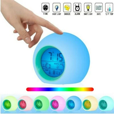 $14.99 • Buy Kids Wake Up Alarm Clock 7 Color Changing Digital LED Night Light Bedside Clock