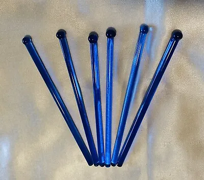 Lot Of Six 6 Blown Glass Swizzle Sticks Cocktail Stirrers 4.5”-5” BLUE Barware • $12