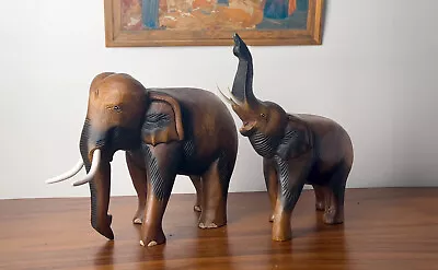 Large Hand Carved Wooden Elephant Ornaments • £29.99