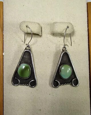 Vintage Native American Navajo Green Turquoise  Dangle Earrings Sterling • $20