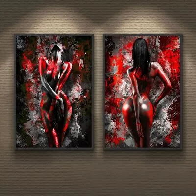 Abstract Black Red Sexy Woman Canvas Painting Poster Print Wall Art Wall Picture • $25.79