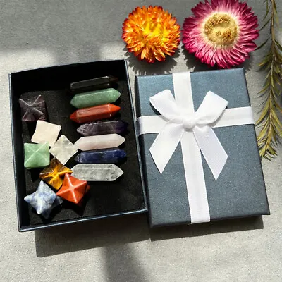 14PCS/Set Natural Chakra Obelisk Quartz Crystal Stone Tower Healing Reiki Box • £11.99