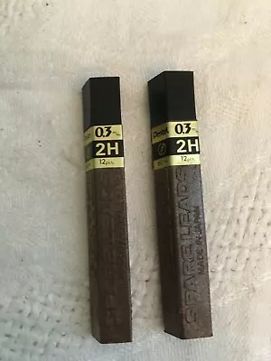 Vintage Lot Of 2 PENTEL 2H Black 60mm Thin Leads - 10 Leads Per Tube Japan • $9.95