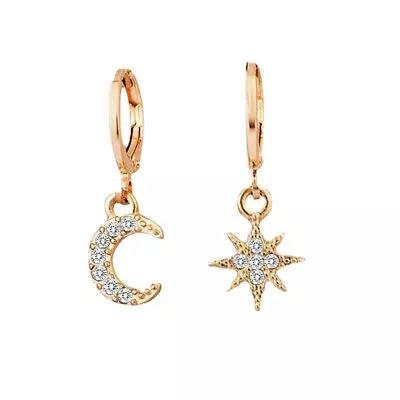 Small Imitated Diamond Star And Moon Asymmetric Dangle Fashion Earrings Women • $5.48