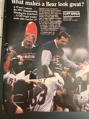 1986 Print Ad Of Mike Ditka Chicago Bears For Cliff Engle Sweaters Free Ship • $9.95