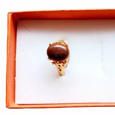 Goldstone Ring Crystal Stones 18 KT Gold Plated Ring Sz 6 • $13.95