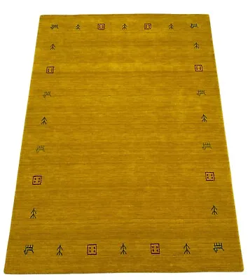 Gabbeh Carpet Gold 100% Wool Oriental Carpet Hand Woven Loom Bridge G-630 • £85.53