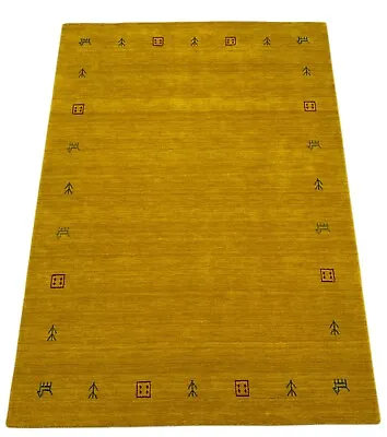 Gabbeh Carpet Gold 100% Wool Oriental Rug Hand Woven Loom Bridge G-630 • £94.22