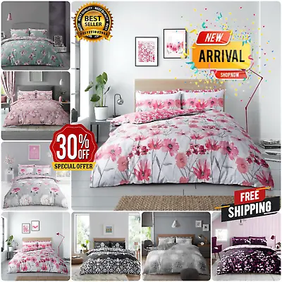£14.99 • Buy Floral Duvet Cover Complete Set Fitted Sheet & Pillowcases Single Double King