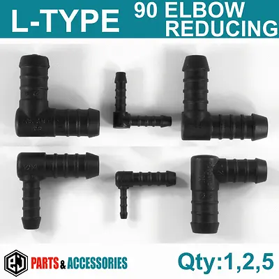 90 Degree Elbow PLASTIC BARBED JOINER REDUCER CONNECTOR PIPE HOSE Air Fuel Water • £3.39