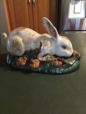 Vintage Majolica Art Pottery Bunny Rabbit Flower Vine Centerpiece Sculpture 12  • $89