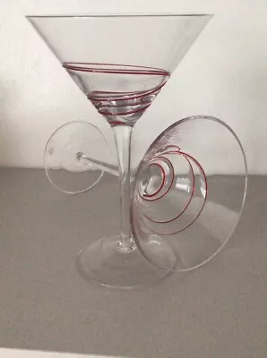 2 Martini Cocktail Glasses With Red Swirl Pattern • £6.50