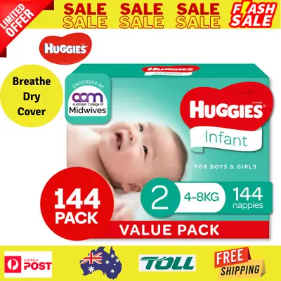 New Huggies Infant Nappies Size 2 (4-8kg) 1 Month Supply 144 Count • $71.99