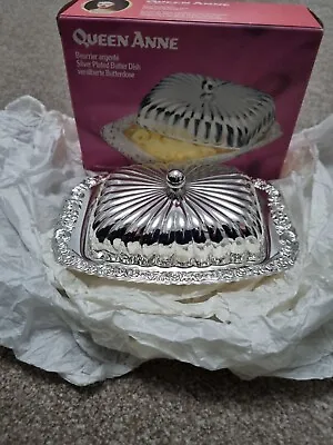 £24 • Buy Vintage Mayell Queen Anne Butter Dish Silver Plated With Glass Liner - Boxed