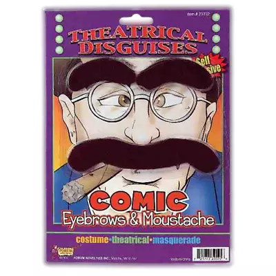 GROUCHO COMIC EYEBROWS & MOUSTACHE Joke Costume Black Fake Mustache Hairy Thick  • $7.89