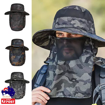 Fishing Men Bucket Hat Sun Hat Wide Brim Cap Neck Face Flap UV Protection Hiking • $21.99