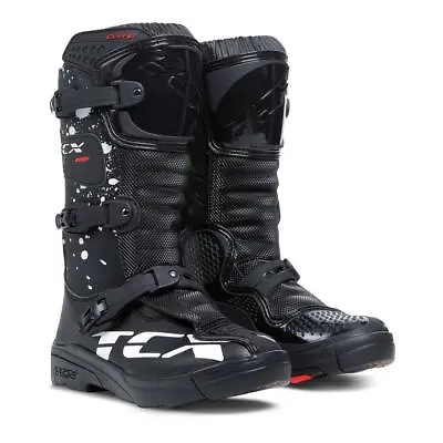 TCX Comp Kids Black Youth Motorbike Motocross MX Boots - Black / White • $199