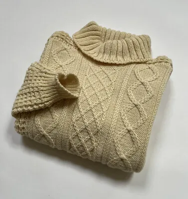 VTG 70s CHARTER CLUB Hand Loomed Aran Wool Sweater Cream MEDIUM Made In Ireland • $44