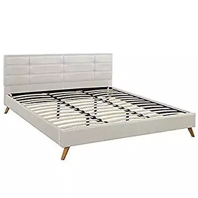 Casa AndreaMilano Mid-Century Linen Platform Bed Frame With Pleated Headboard   • $248.78