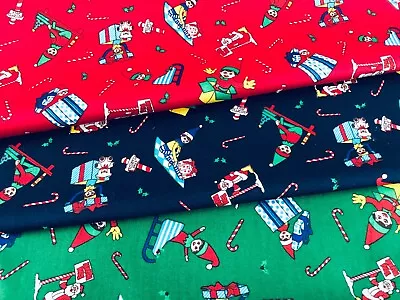 £4.95 • Buy 100% Cotton Christmas Fabric Xmas Dress Craft Poplin Material Elf On The Shelf