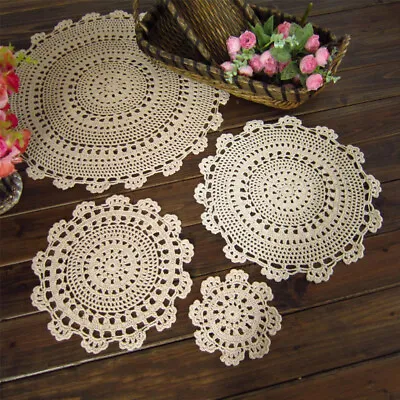 $17.81 • Buy Set Of 4 Round Placemats Dining Table Mats Vintage Flower Crochet Lace Doilies