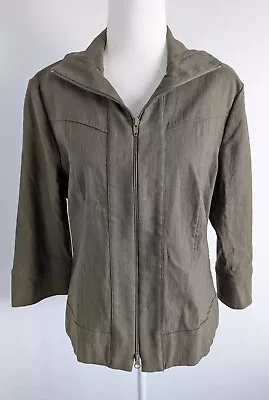 Geoff Bade Size 14 Womens Jacket Green Zip Front Stretch Casual 3/4 Sleeve  • $19.99