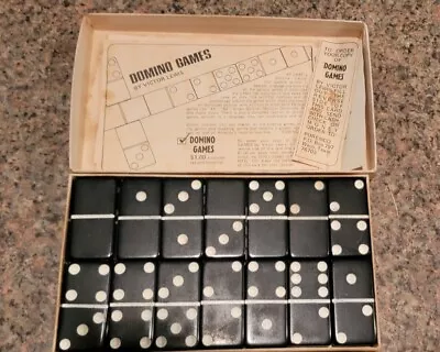 Vintage Black Marblelike Dominoes Standard Puremco Waco Texas USA Instructio • $21.99