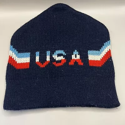 Vintage USA Red White Blue 100% Wool Ski Hat Made By Wigwam Sheboygan Wisc USA • $29.95